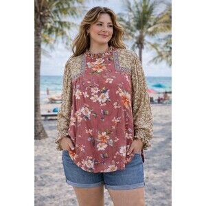 Jodifl Hobo Blouse Top Floral Balloon Sleeve Embroidered Womens Small Boho